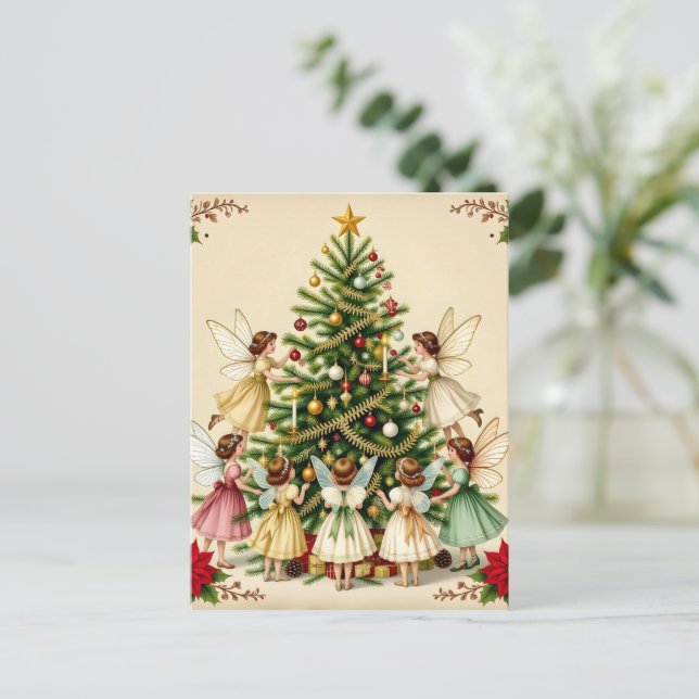Victorian Christmas Fairy Gathering Postcard (Standing Front)