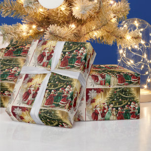 Victorian Christmas Gathering near Christmas Tree  Wrapping Paper