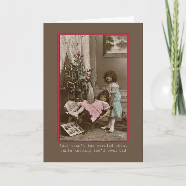 victorian christmas girls playing humourous holiday card (Front)