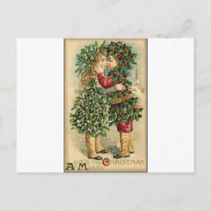 Victorian Christmas Kiss Retro Vintage Holiday Postcard