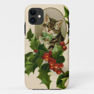 Victorian Christmas Kitten in Holly Antique Tabby Case-Mate iPhone Case