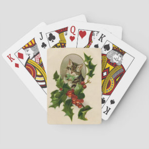 Victorian Christmas Kitten in Holly Antique Tabby Playing Cards