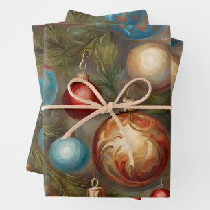 Victorian Christmas Ornaments on Christmas Tree Wrapping Paper Sheet