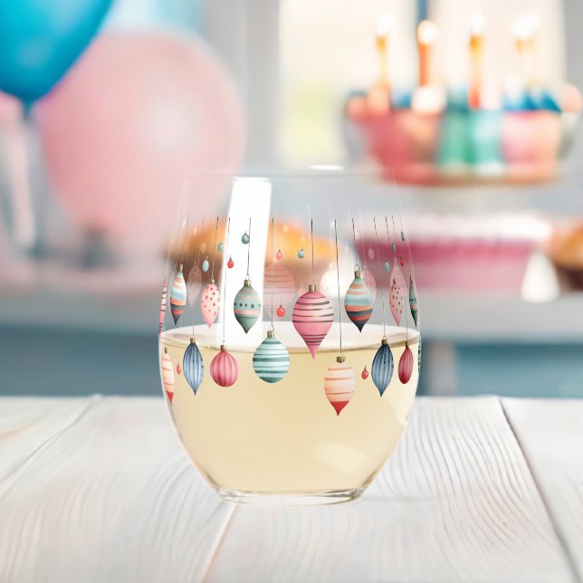 Victorian Christmas Ornaments  Stemless Wine Glass (Insitu (Baby Shower))
