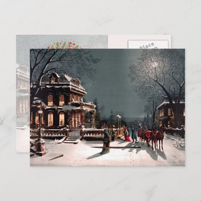 Victorian Christmas Party Vintage Postcard (Front/Back)