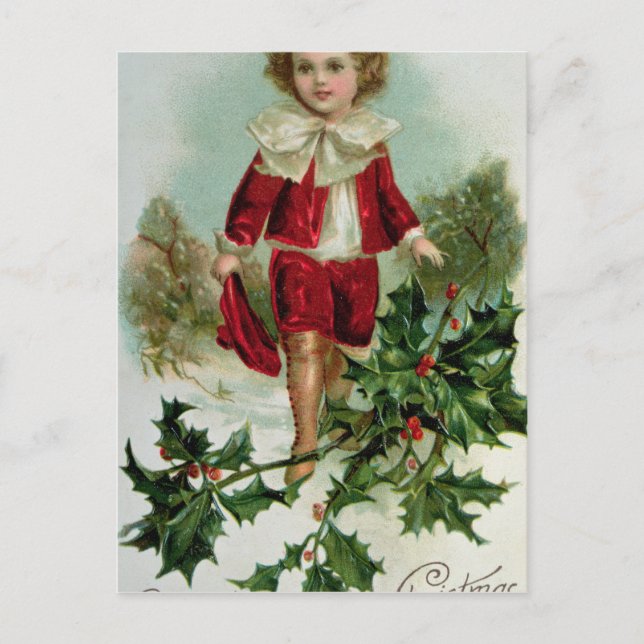 Victorian Christmas postcard depicting a boy (Front)
