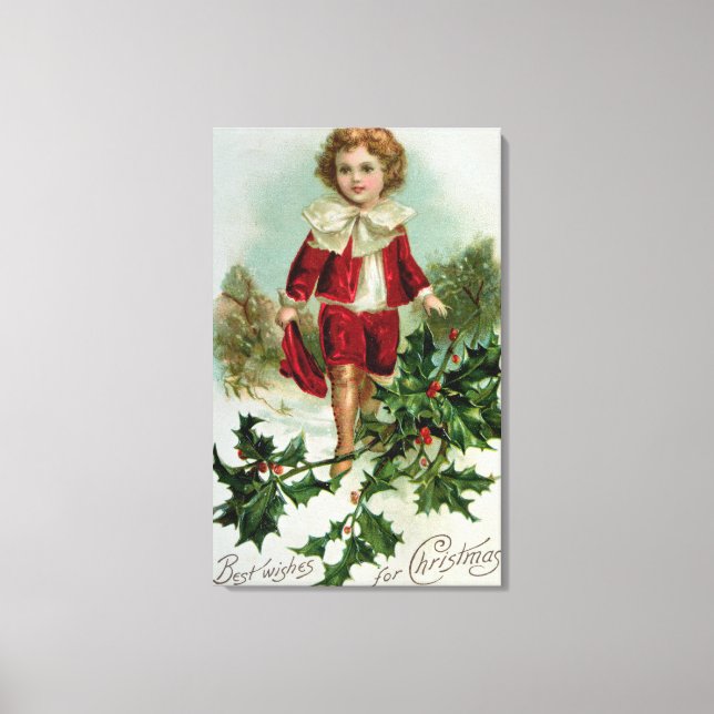 Victorian Christmas postcard depicting a boy Canvas Print (Front)