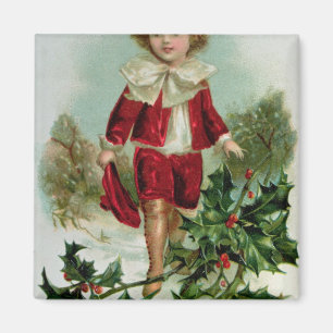 Victorian Christmas postcard depicting a boy Magnet