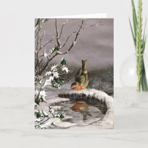 Victorian Christmas Robin Holiday Card