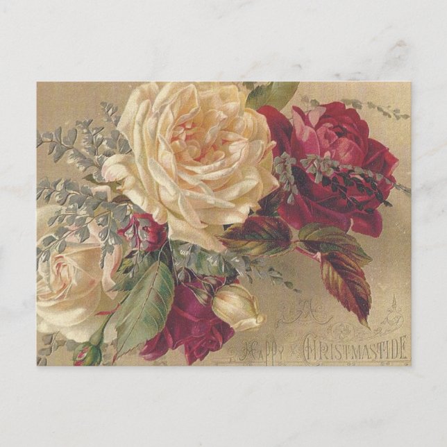 Victorian Christmas Roses Holiday Postcard (Front)