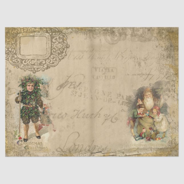 Victorian Christmas Santa and Children Tissue Paper (Front)