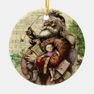 Victorian Christmas Santa Claus Artwork Painting Ceramic Tree Decoration