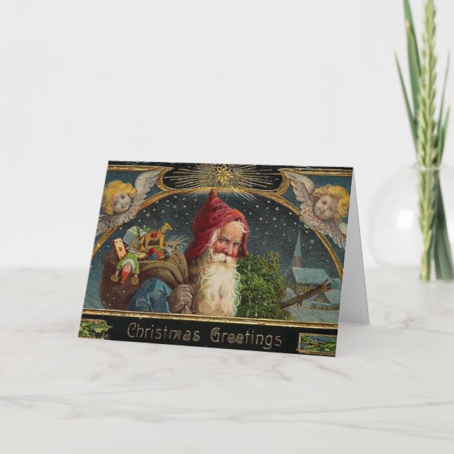Victorian Christmas Santa Greeting Card (Front)