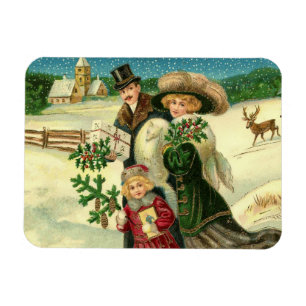Victorian Christmas Scene In The Snow Magnet