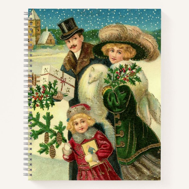 Victorian Christmas Scene In The Snow Notebook (Front)