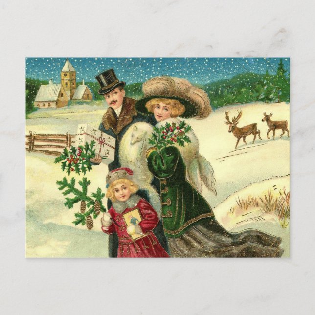 Victorian Christmas Scene In The Snow Postcard (Front)