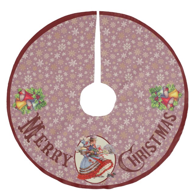 Victorian Christmas Shopping | Purple Border Brushed Polyester Tree Skirt (Front)