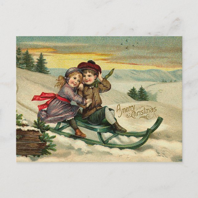 Victorian Christmas Sledding Postcards (Front)