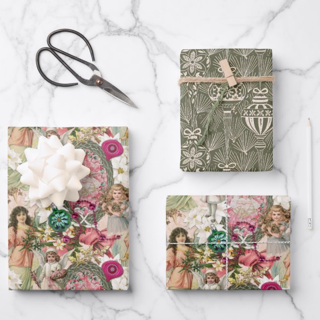 Victorian Christmas Sparkle Wrapping Paper Sheet (Front)