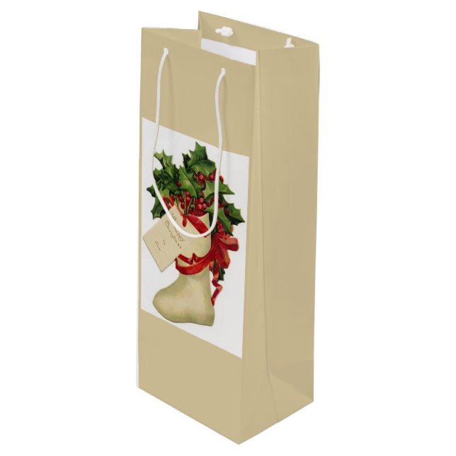 Victorian Christmas Stocking Wine Gift Bag (Front Angled)