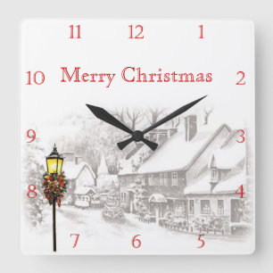 Victorian Christmas Town Custom Square Wall Clock