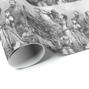 Victorian Christmas Tree Family Antique Holiday  Wrapping Paper