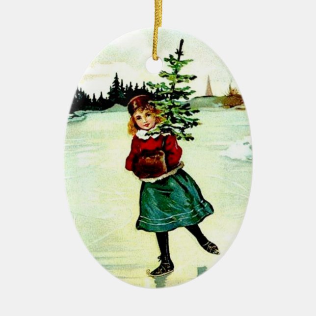 Victorian Christmas Tree Girl Ceramic Tree Decoration (Front)
