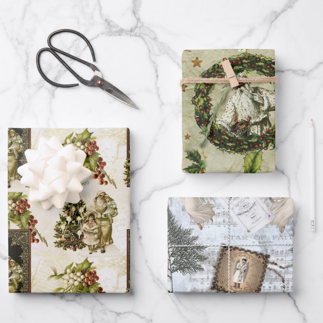 Victorian Christmas Trio Wrapping Paper Sheet (Front)