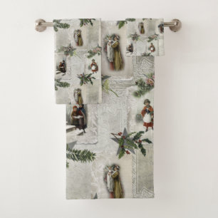 Victorian Christmas Vignettes w/Winter Greenery Bath Towel Set