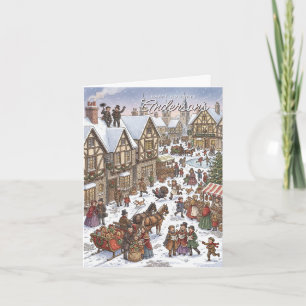 Victorian Christmas Village Vintage Winter Market Holiday Card