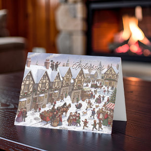 Victorian Christmas Village Vintage Winter Market Holiday Card