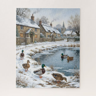 Victorian Christmas Village Winter Pond & Mallards Jigsaw Puzzle