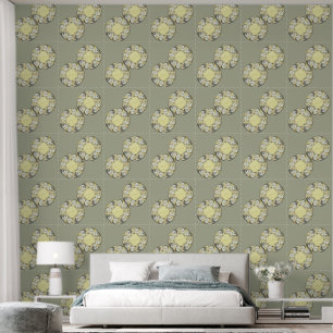 Victorian Circular Pattern Grey Green Lime Yellow Wallpaper