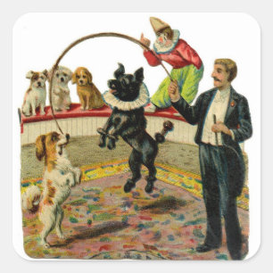 Victorian Circus Dogs, Trainer Clown Square Sticker