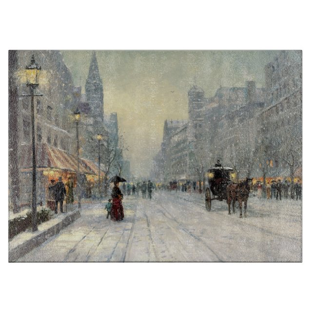 Victorian City Christmas Street Scene Cutting Board (Front)