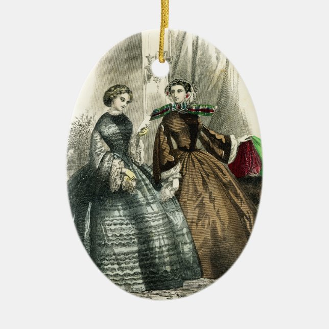 Victorian Civil War Women Fancy Ladies Ceramic Tree Decoration (Front)