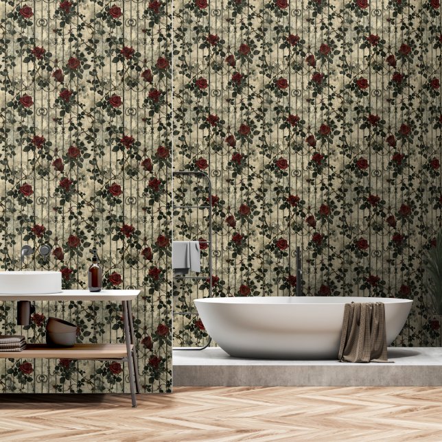 Victorian Climbing Rose Garden Wallpaper (Bathroom)