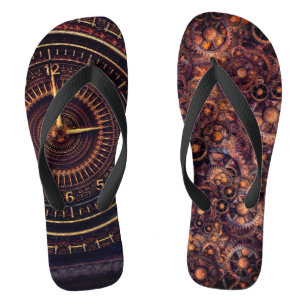 Victorian clock steampunk brown blue gears jandals