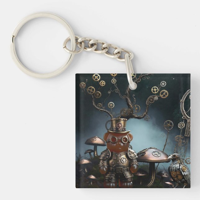Victorian Clockwork Gummy Bear Mechanical Raven Key Ring (Front)