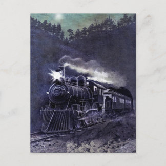 Victorian Coloured Etching - Steam Engine Train Postcard