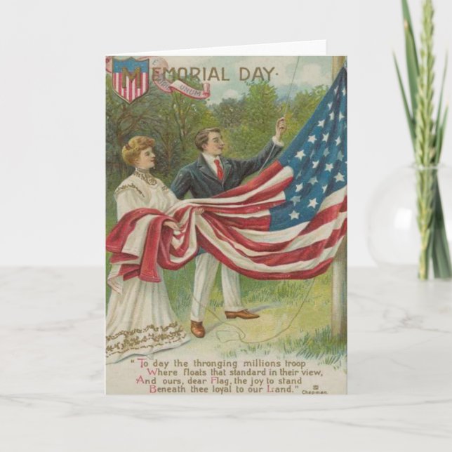 Victorian Couple Raising US Flag Card (Front)