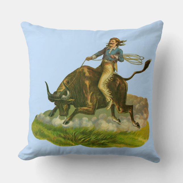 Victorian cowboy bull rider cushion (Front)