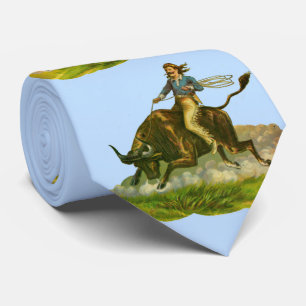 Victorian cowboy bull rider print tie