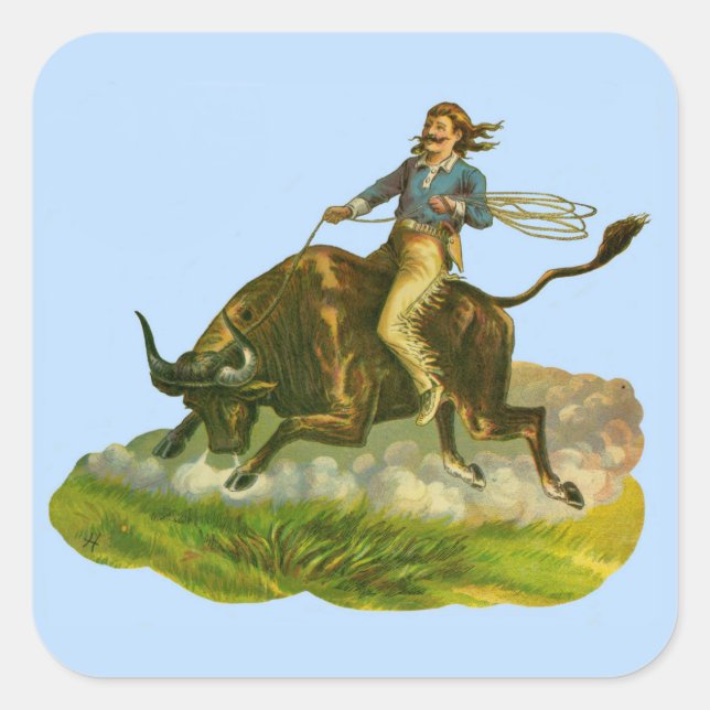 Victorian cowboy bull rider square sticker (Front)