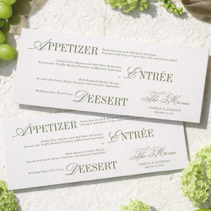 Victorian Cream & Green Wedding Menu Card