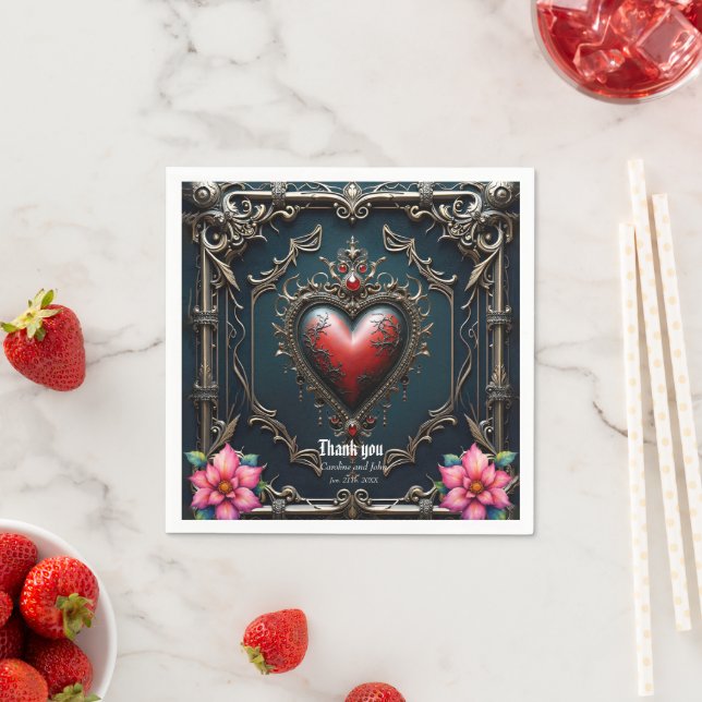 Victorian Crimson  Gothic Heart  Napkin (Insitu)