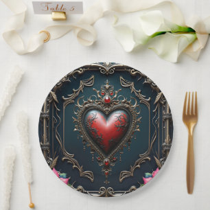 Victorian Crimson  Gothic Heart  Paper Plate