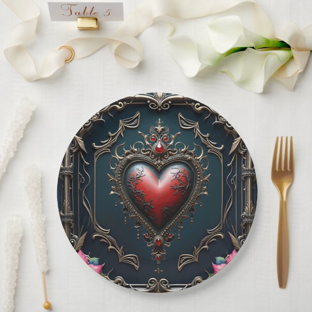 Victorian Crimson  Gothic Heart  Paper Plate (Wedding)