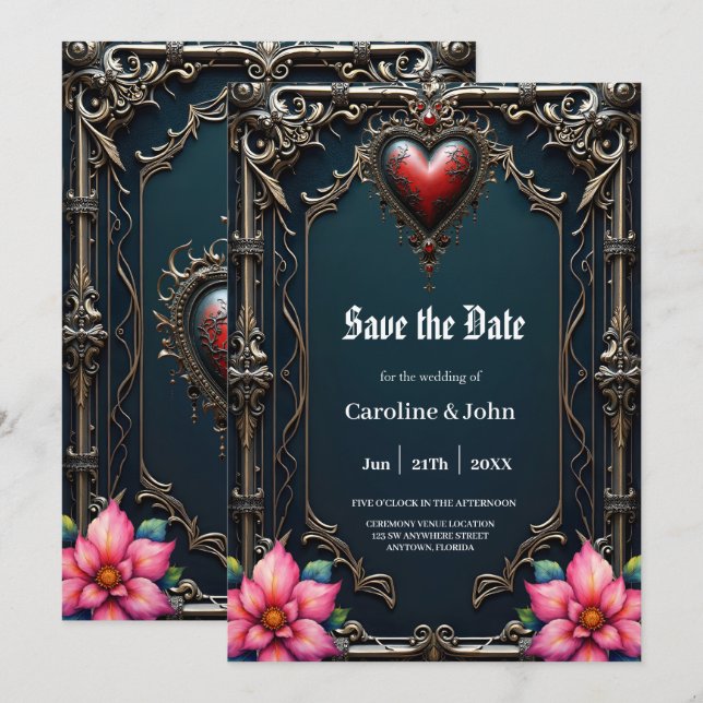 Victorian Crimson  Gothic Heart  Save The Date (Front/Back)