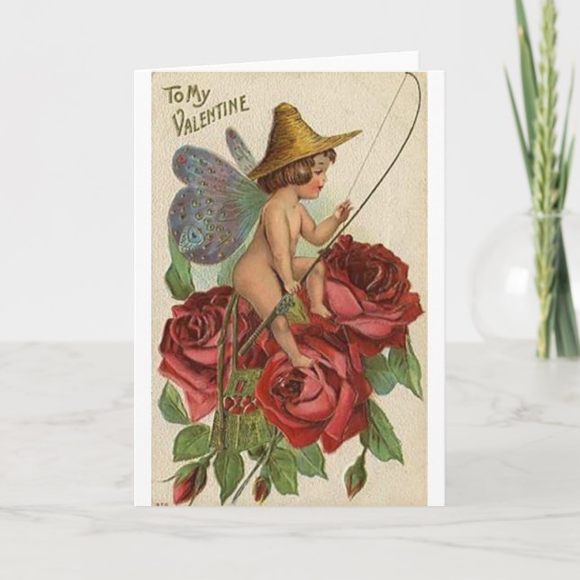 Victorian Cupid and Roses Valentine's Day Card (Front)